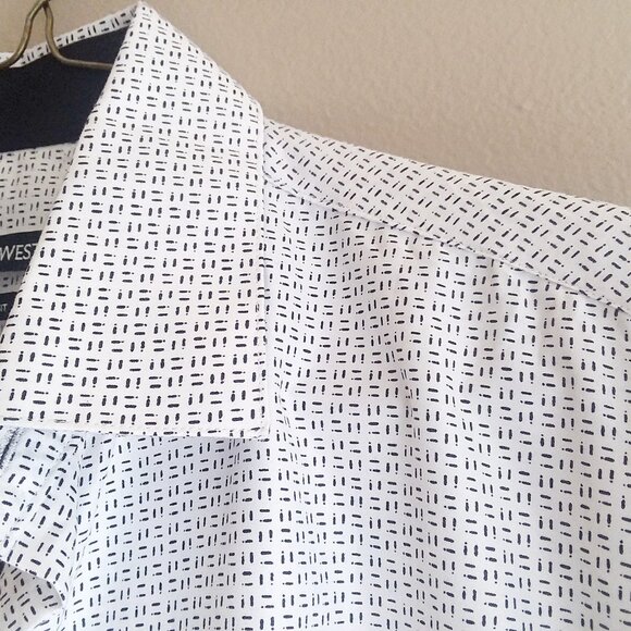 Nine West Men's Long Sleeve Dress Shirt M - Slim Fit White with Black Design NWT - Picture 5 of 16